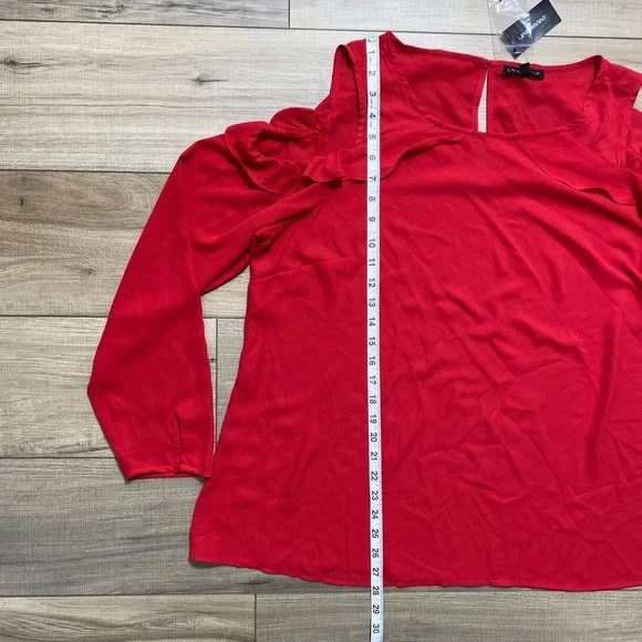 Lane Bryant Womens Cold Shoulder Long Sleeve Ruffle Top Size 16 Red - Picture 2 of 12
